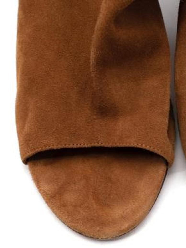 Women's Aquazzura Tan Suede Peep Toe Heeled Sandals For Sale