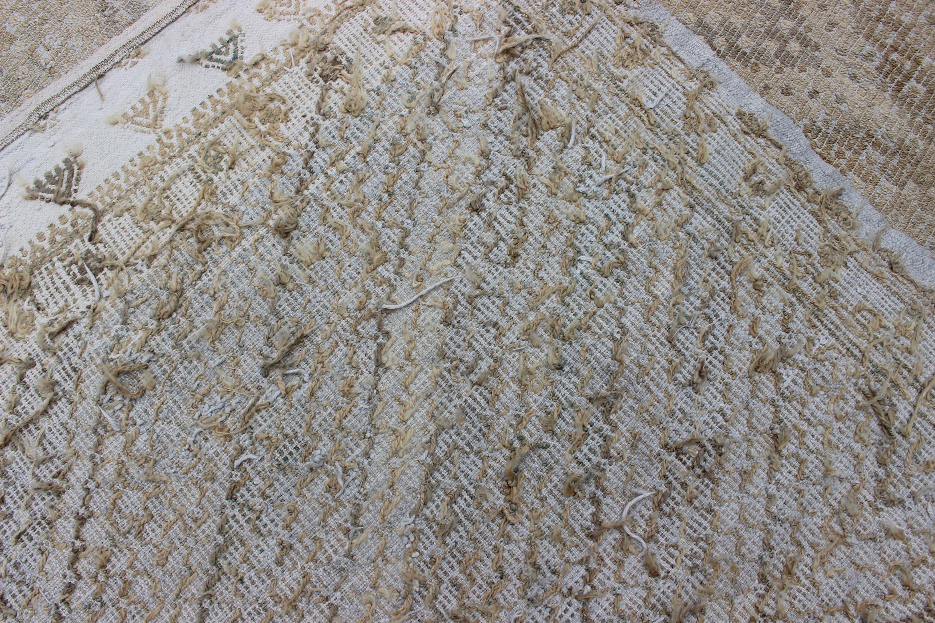 Tan, Taupe, Gray Vintage Turkish Embroidered Rug with Geometric Diamond Design For Sale 3