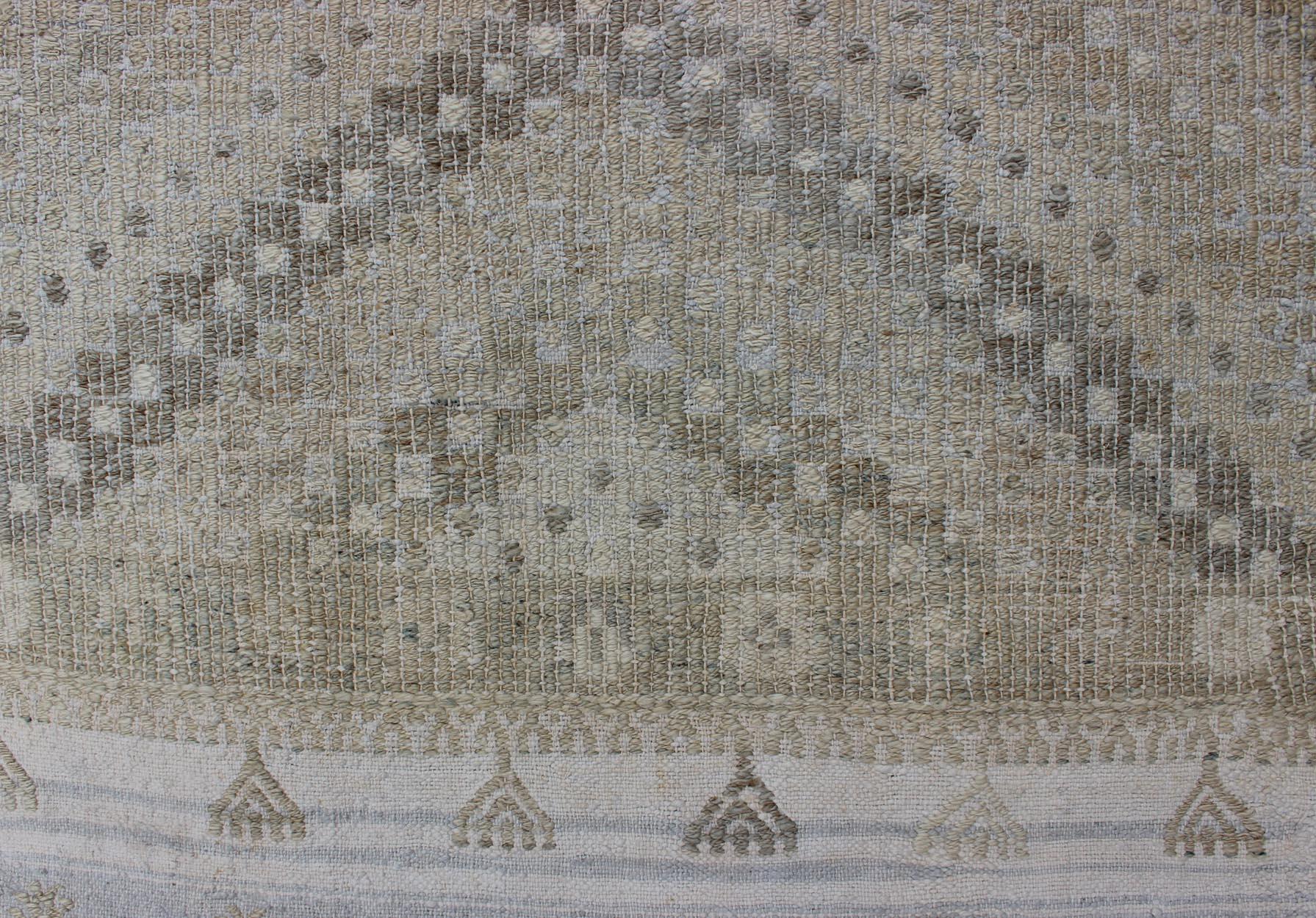 Tan, Taupe, Gray Vintage Turkish Embroidered Rug with Geometric Diamond Design For Sale 1