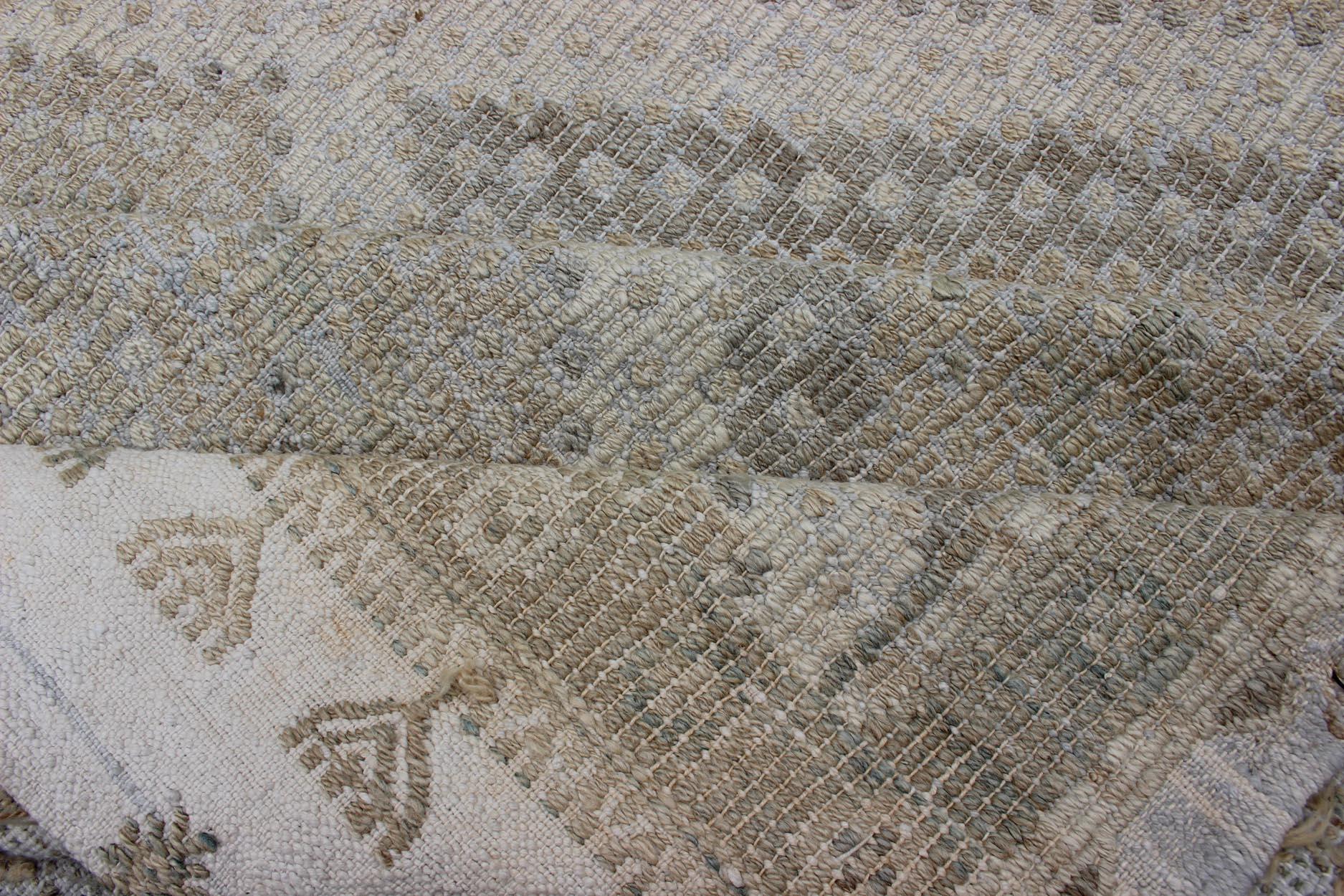 Tan, Taupe, Gray Vintage Turkish Embroidered Rug with Geometric Diamond Design For Sale 2