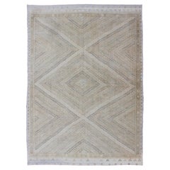 Türkischer bestickter Vintage-Teppich in Hellbraun, Taupe und Grau mit geometrischem Diamantmuster