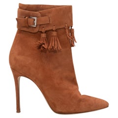 Tan Thomas Wylde Suede Pointed-Toe Tassel Ankle Boots Size
