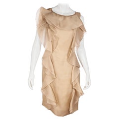  Valentino Tan Silk Ruffle-Trimmed Dress
