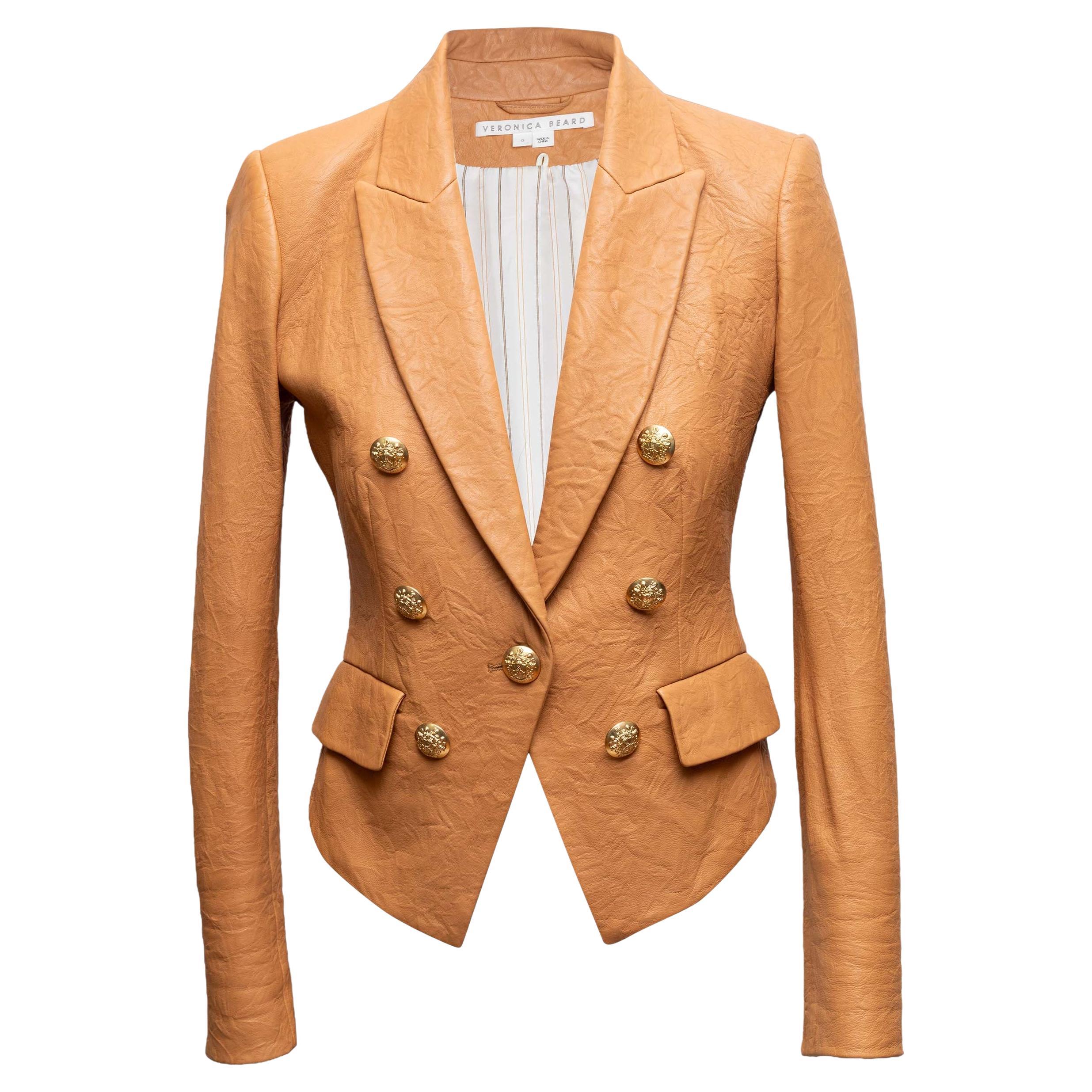Tan Veronica Beard Lamb Leather Blazer Size US 0 For Sale