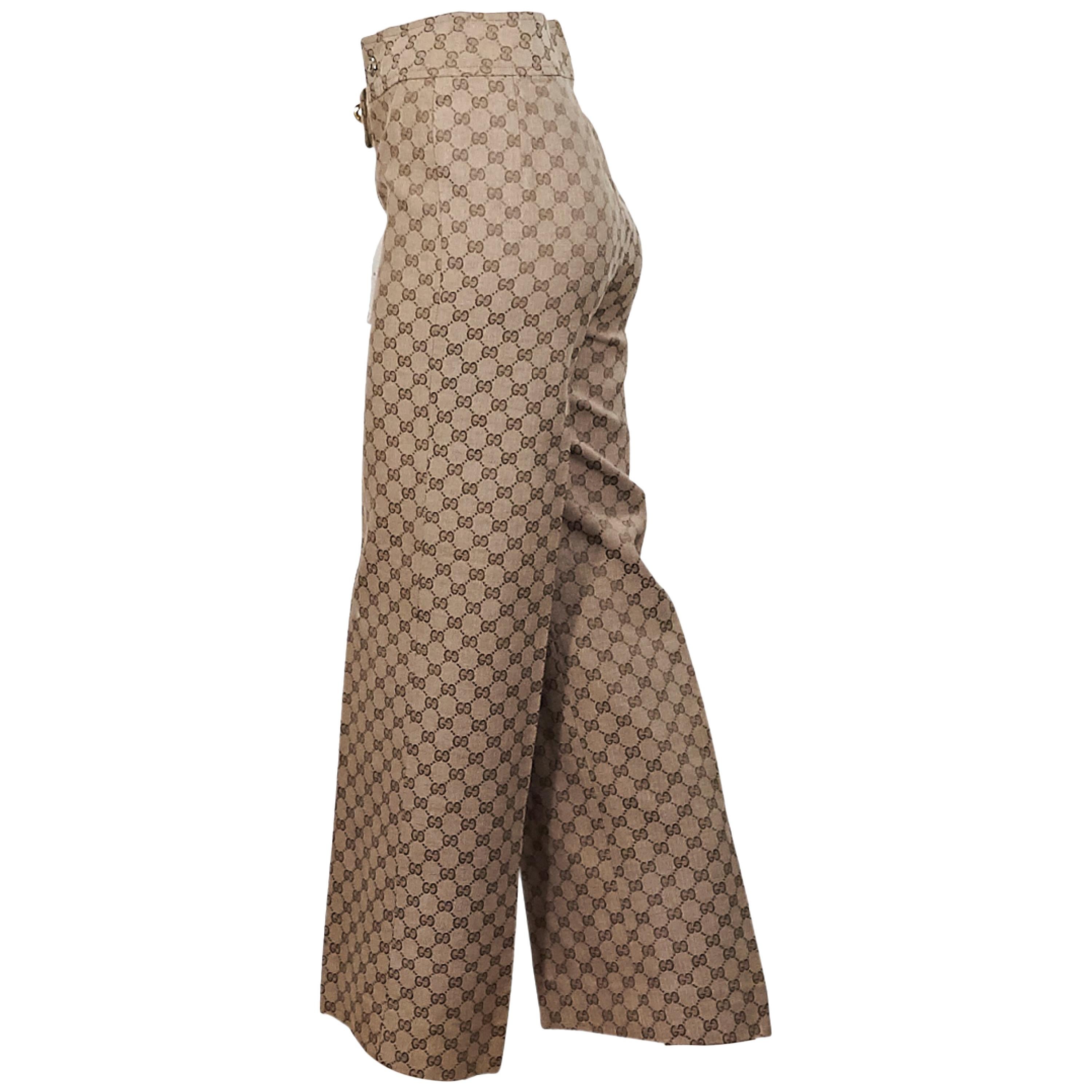 【可愛いモノグラム♪】GUCCI TROUSERS IN GG FABRIC WITH CLAMP Gucci Monogram Flare Pants Wrap Around Zip | Tokyo Roses Vintage