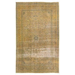 Tappeto in lana persiana fatto a mano Tabriz Vintage Tan con disegno Shab Abbasi