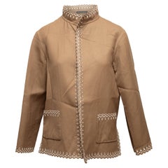 Tan & White Oscar de la Renta Eyelet-Trimmed Jacket