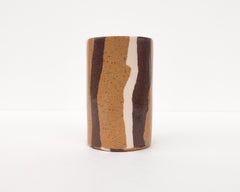 Tan + White Vertical Stripe Small Nerikomi Vase by Fizzy Ceramics