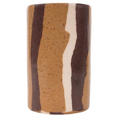 Tan + White Vertical Stripe Small Nerikomi Vase by Fizzy Ceramics