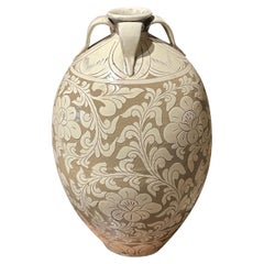Tan with Cream Floral Pattern Vase, China, Contemporary