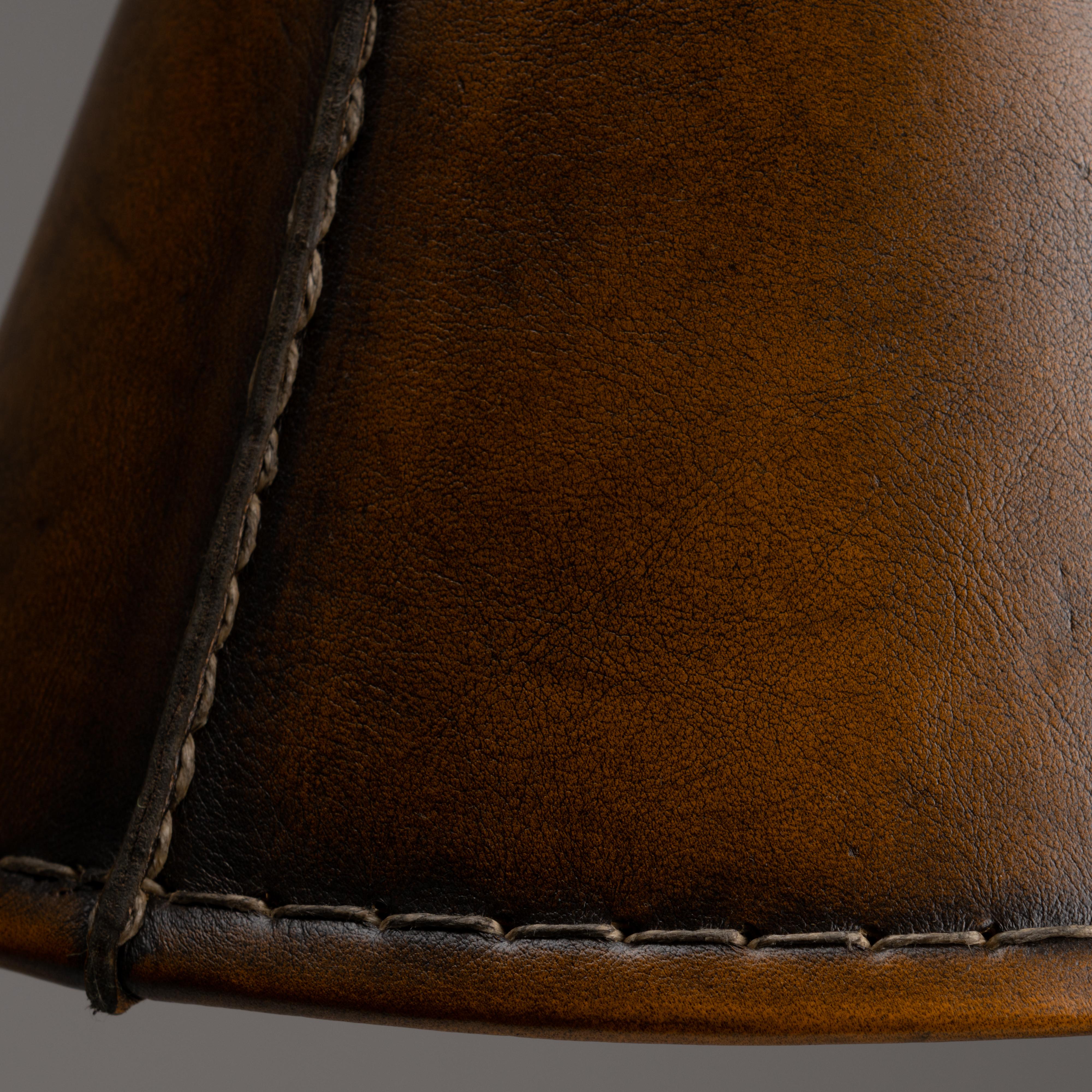 Patinated Tan Leather Table Lamps by Valenti