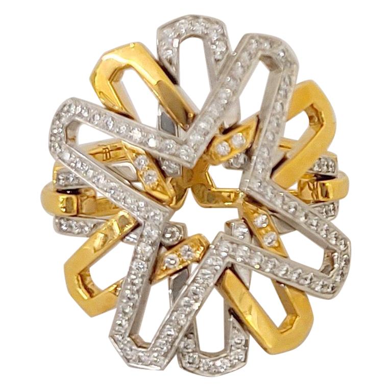 Tanagro 18 Karat Rose and White Gold, .75 Carat Diamond Open Geometric Ring For Sale