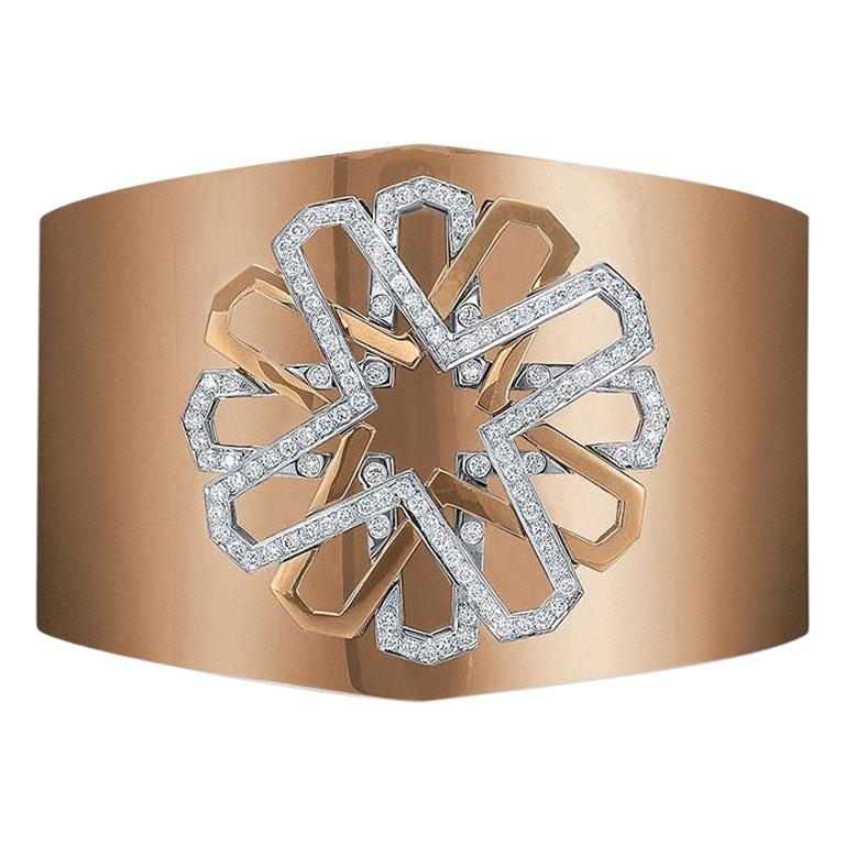 Bracelet manchette large Tanagro en or rose 18 carats et diamants de 1,25 carat en vente