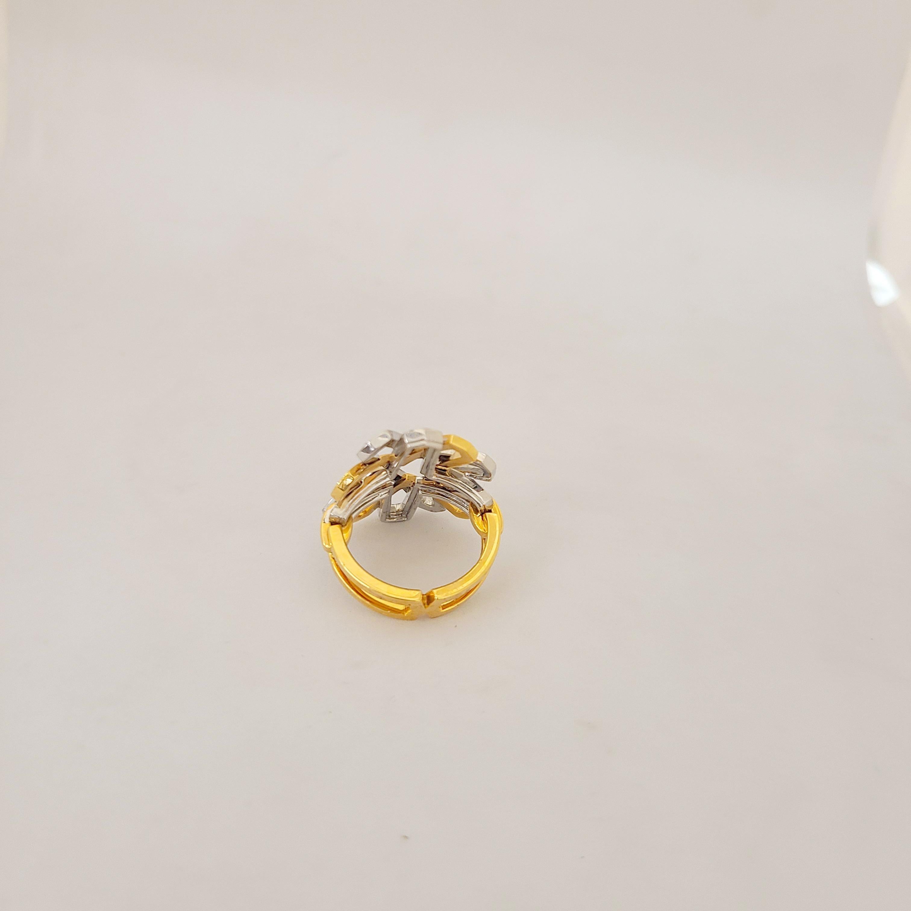 Round Cut Tanagro 18 Karat Rose and White Gold, .75 Carat Diamond Open Geometric Ring For Sale