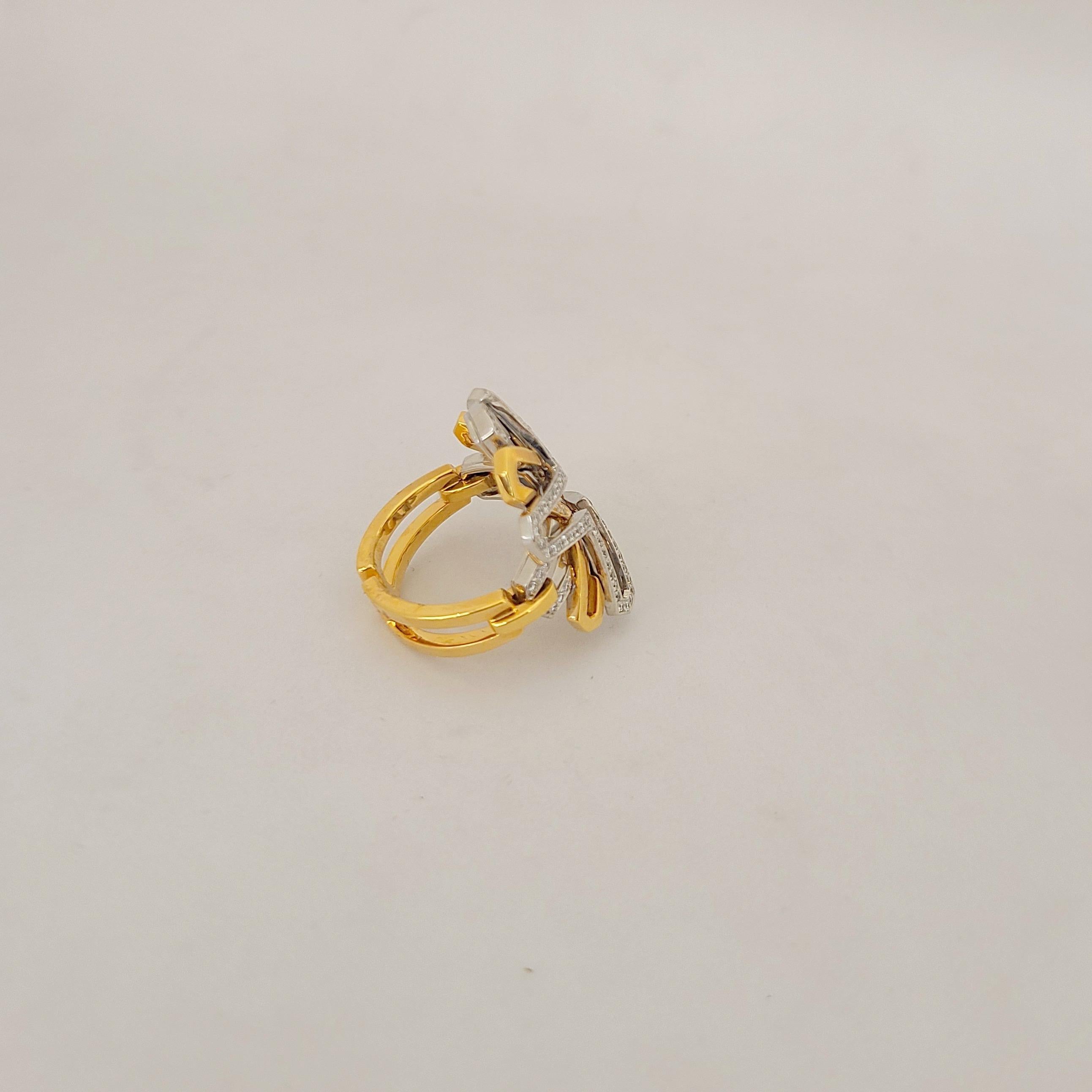 Women's or Men's Tanagro 18 Karat Rose and White Gold, .75 Carat Diamond Open Geometric Ring For Sale