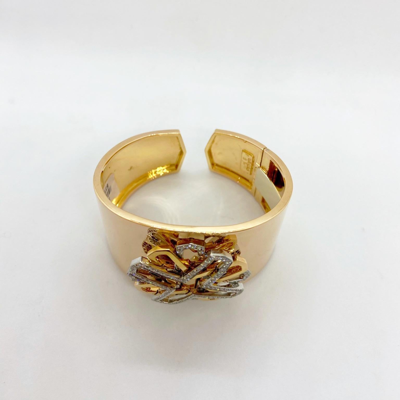 Tanagro 18 Karat Rose Gold and 1.25 Carat Diamond Wide Cuff Bracelet In New Condition For Sale In New York, NY