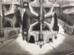 Tanaka Ryohei Large Etching "Barge Reflection"