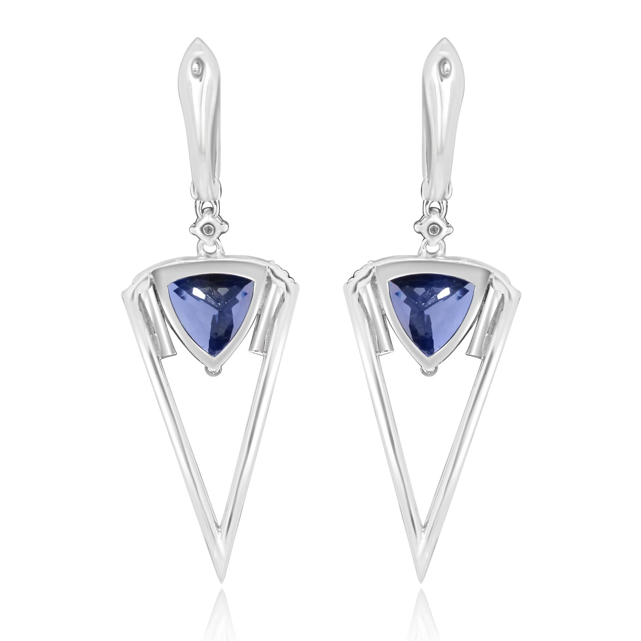 Contemporary Tanazanite Trillion Diamond White Gold Dangle Earring