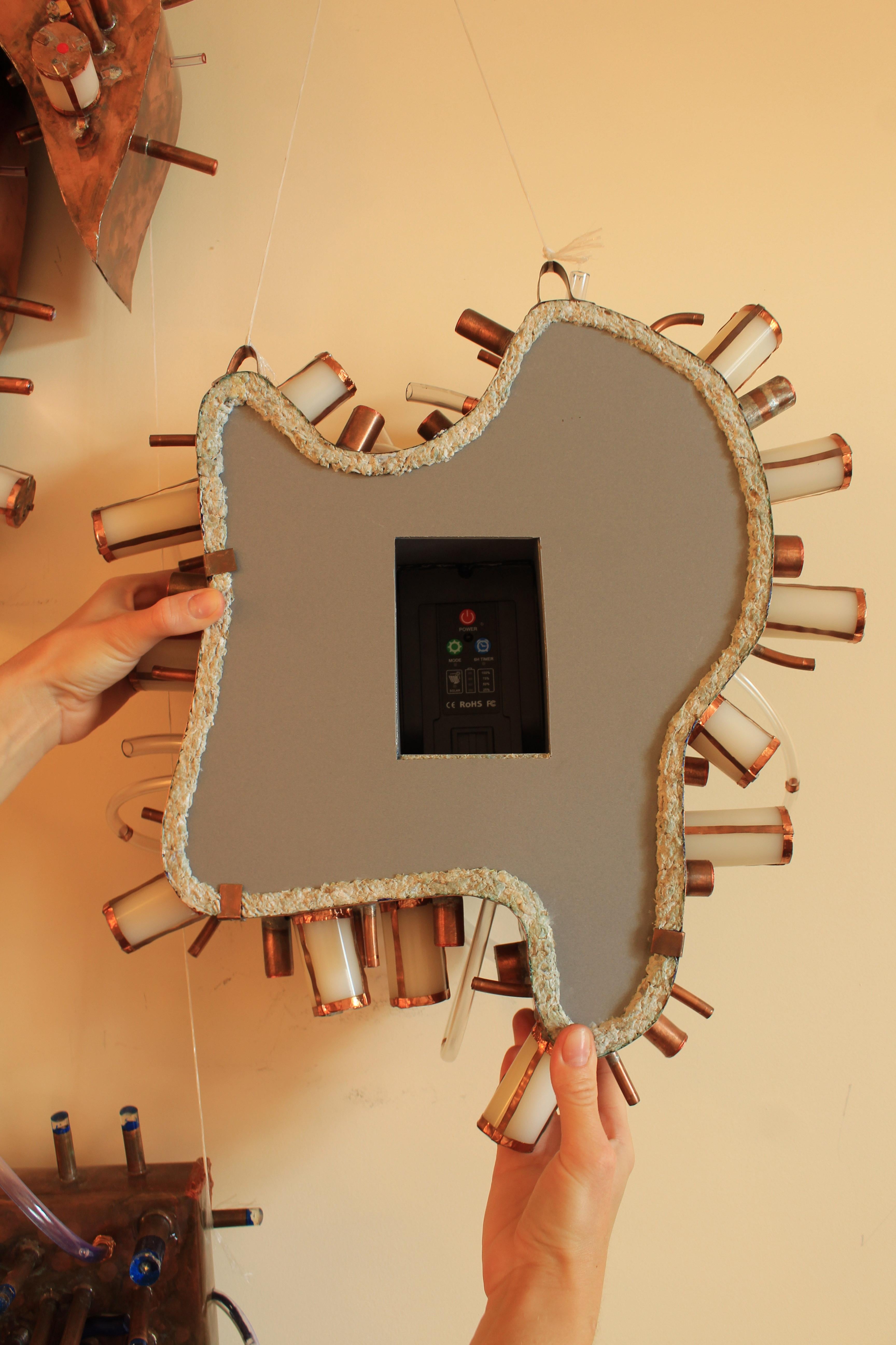 The sculpture is a part of the series - Forward to the Future. The core idea of this project is to encourage people to use infinite and environmentally friendly natural energy.  The use of electricity by burning fossils is inevitably harmful to