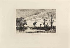 Etang de Fayelles - Radierung von Tancrède Abraham - 1860er Jahre