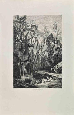 Un Sentier - Etching by Tancrède Abraham - 1870s