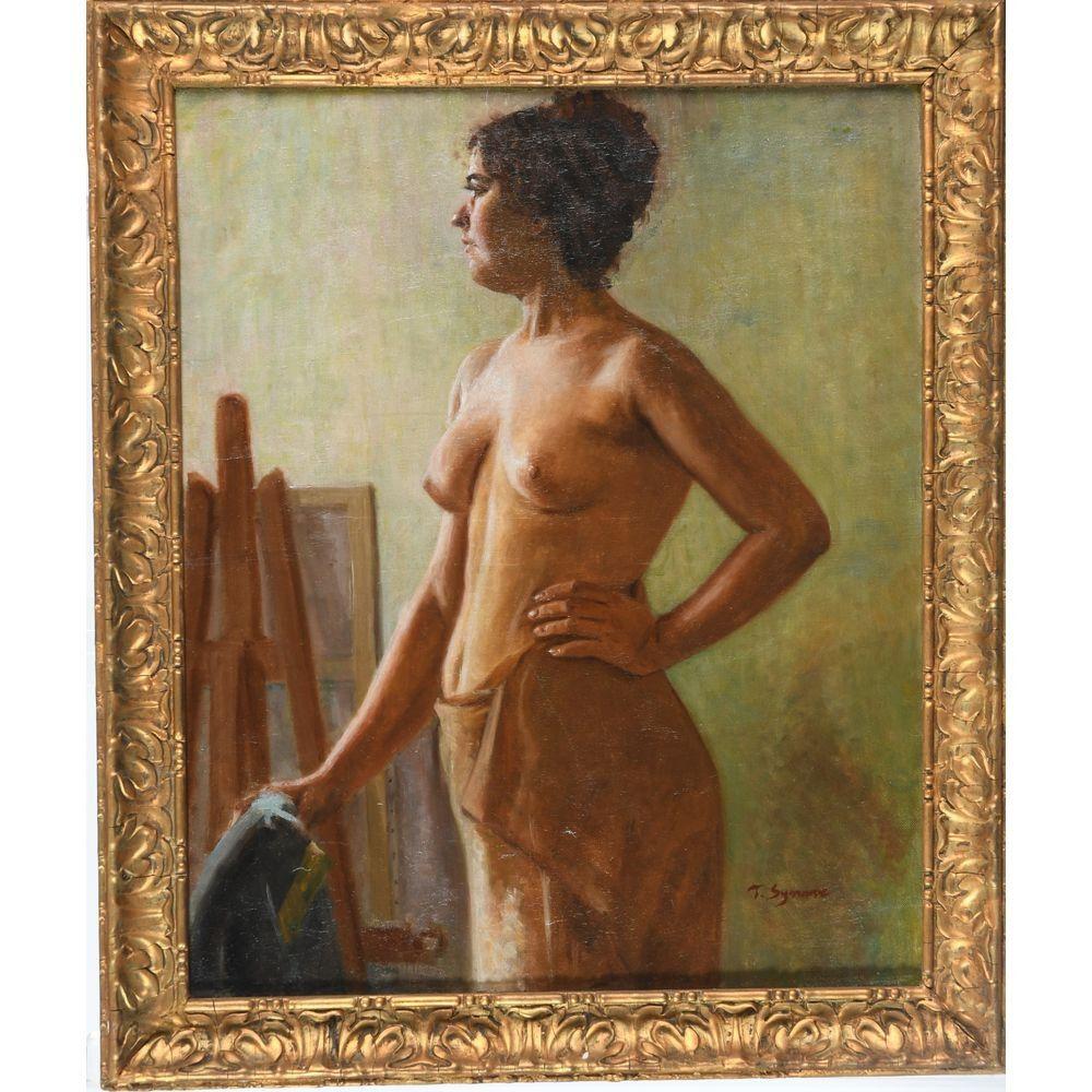 Tancrede SYNAVE Nude Painting – SYNAVE Tancrede. (1860-1936). " Modèle posant". Toile signée. H.65 L.54.