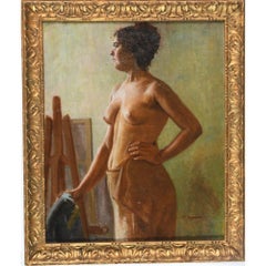 Antique SYNAVE Tancrede. (1860-1936). « Modèle posant ». Toile signée. H.65 L.54.