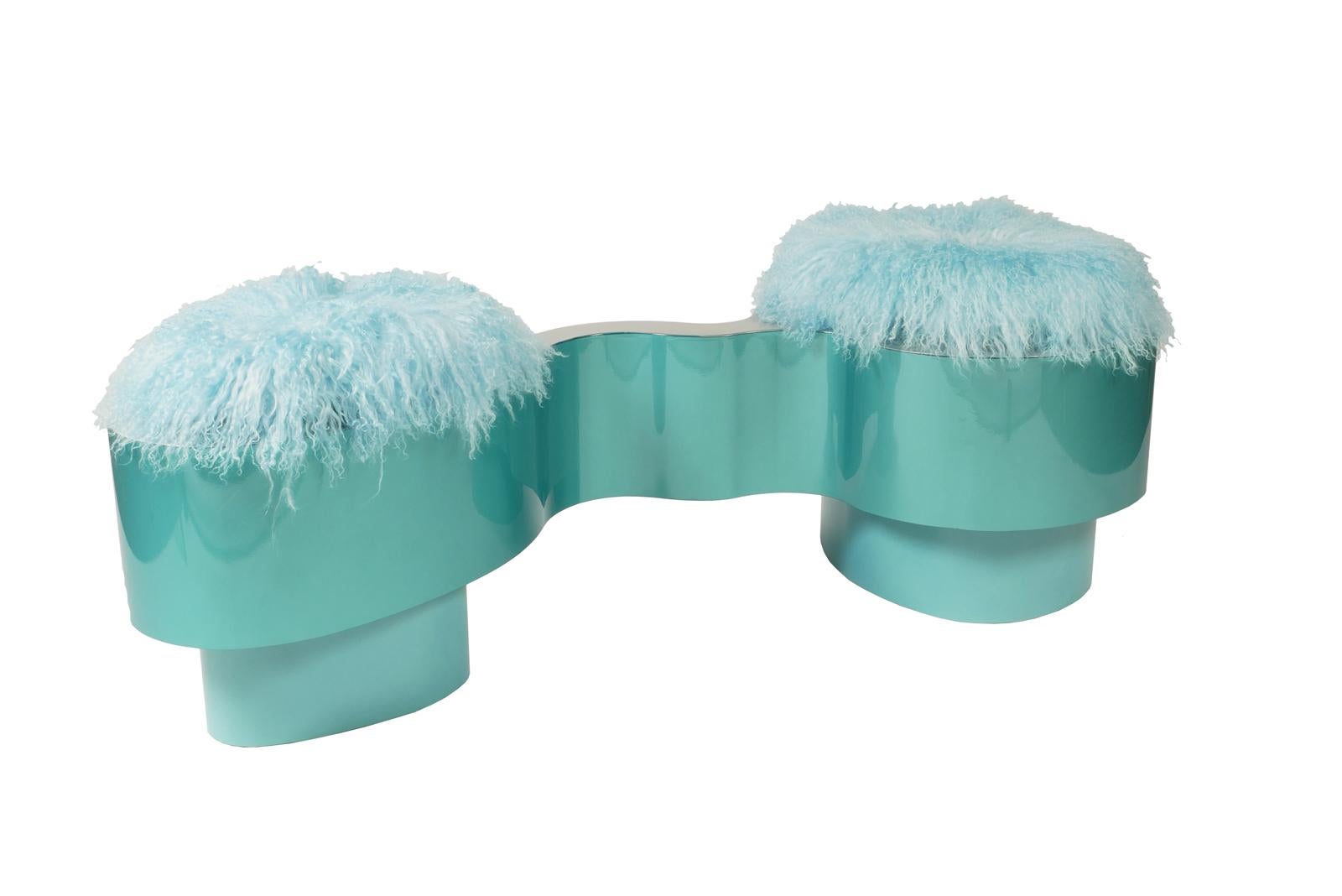 Tandem Bench by Bert Furnari, Powder-Coated Aluminum, Oak Plywood, Wool Cushions In New Condition For Sale In New York, NY