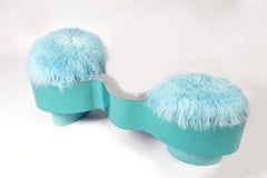 Tandem Blue Bench by Bert Furnari PowderCoated Aluminum Oak Plywood Wool Cushion