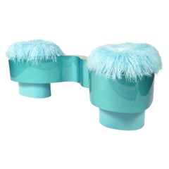 Tandem Blue Bench by Bert Furnari PowderCoated Aluminum Oak Plywood Wool Cushion