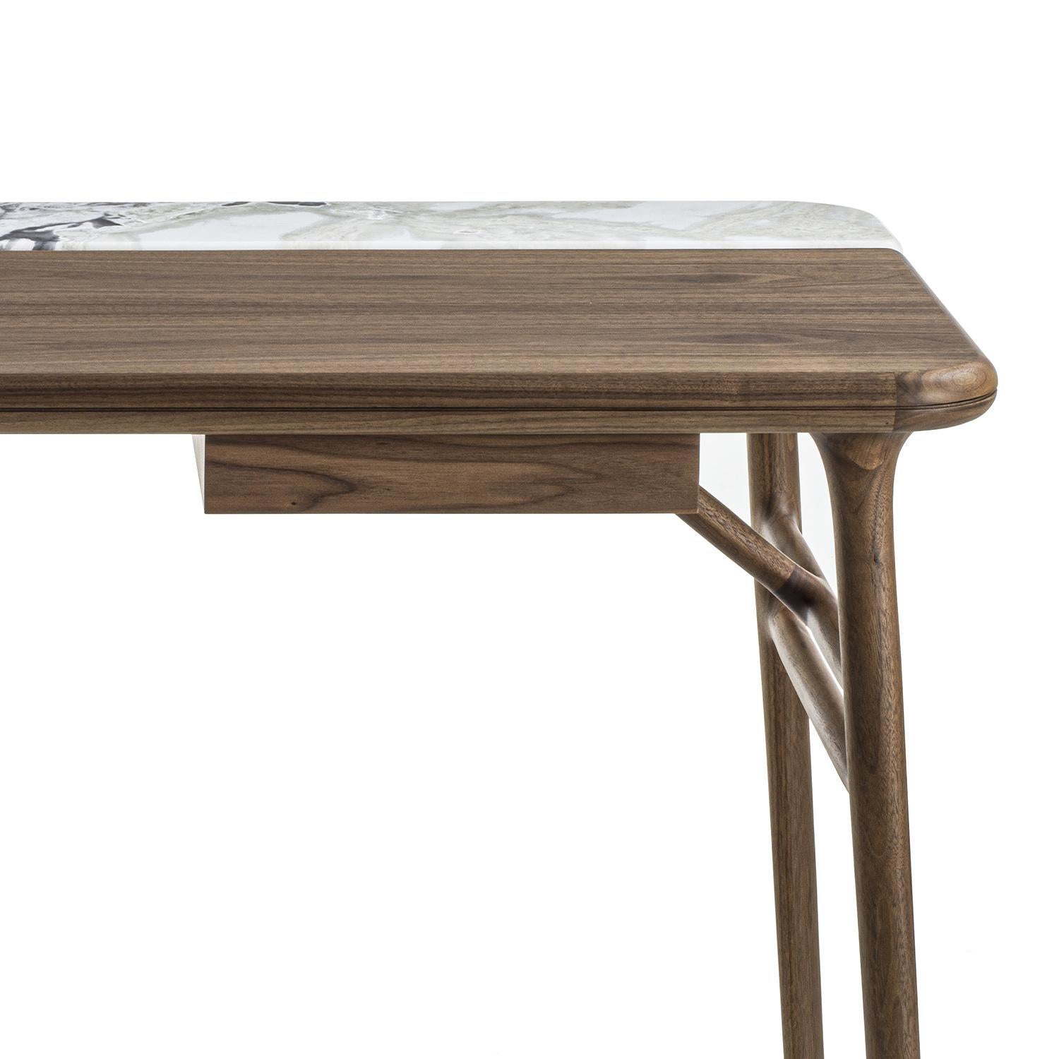 Marble Tandem Walnut Console Table For Sale