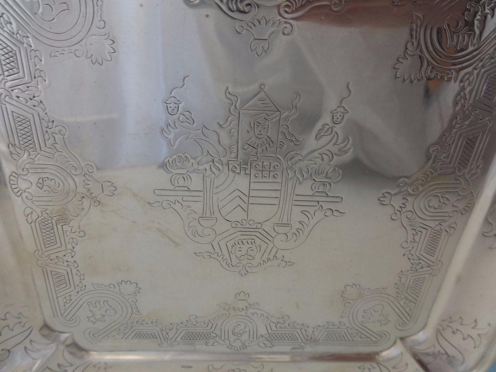 Tane Mexican Sterling Silver Serving Plates Pair Square Hand Engraved In Excellent Condition In Big Bend, WI