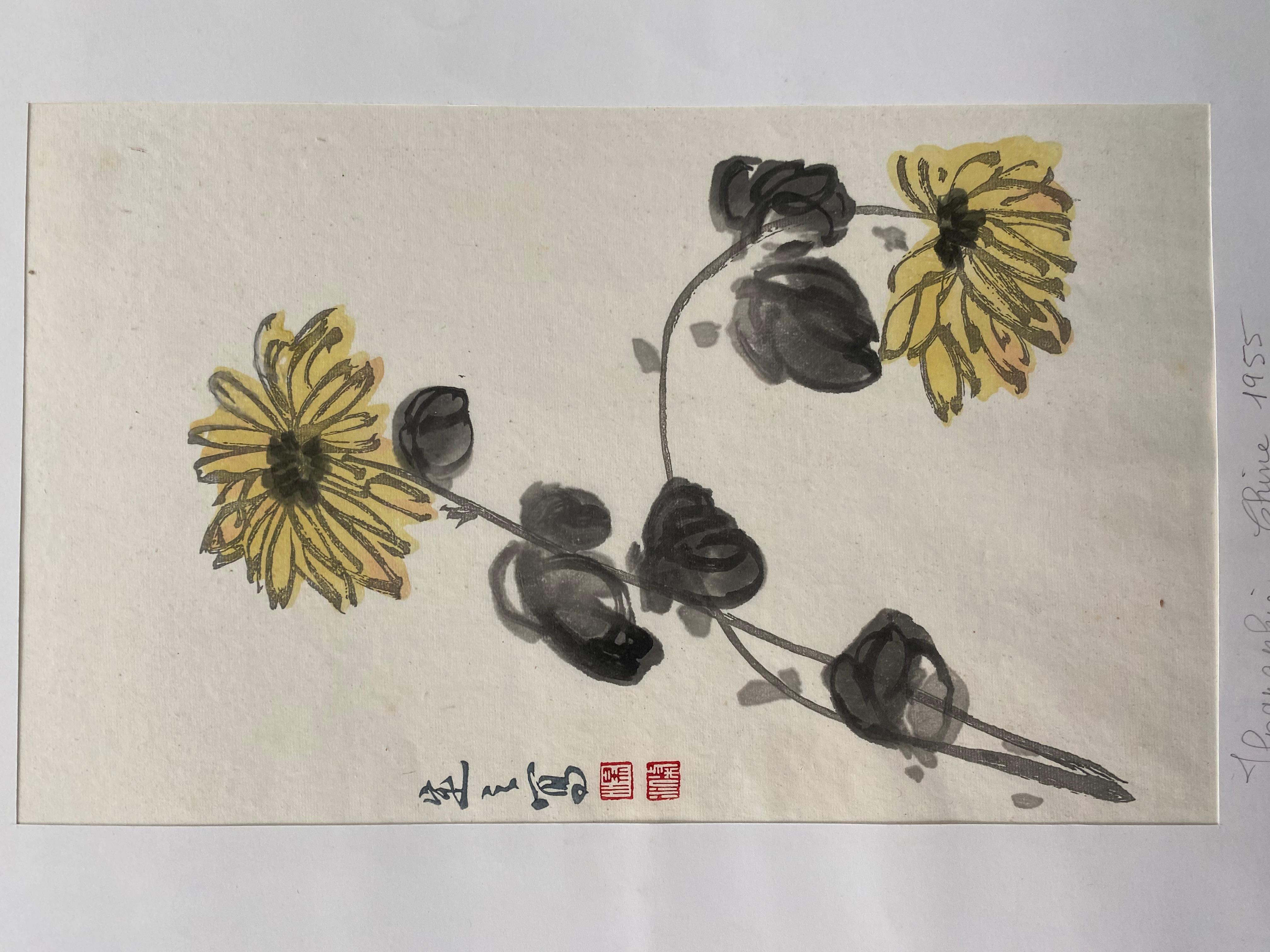 Tang dingzhi 
Chrysanthemums 
Wood engraving 
1955
Signed 
31.5 x 22 cms 
240 euros 