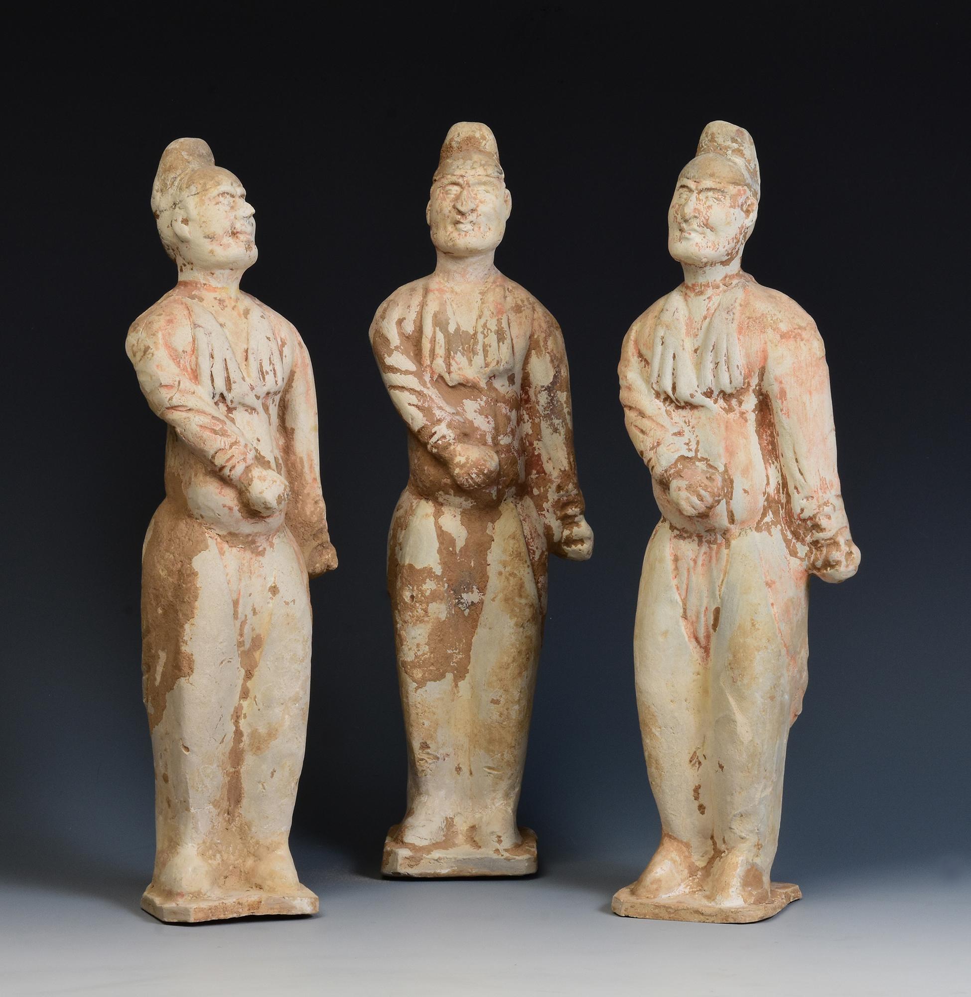 Hand-Carved Tang Dynasty, A Set of Antique Chinese Pottery Foreign Court Man