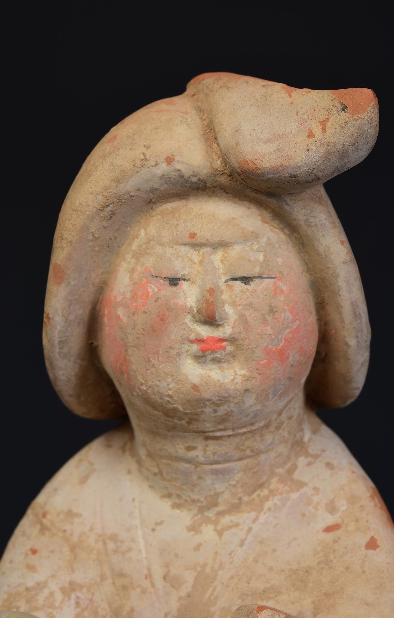 Hand-Carved Tang Dynasty, Antique Chinese Painted Pottery Fat Lady
