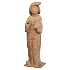 Tang Dynasty, Antique Chinese Painted Pottery Fat Lady
