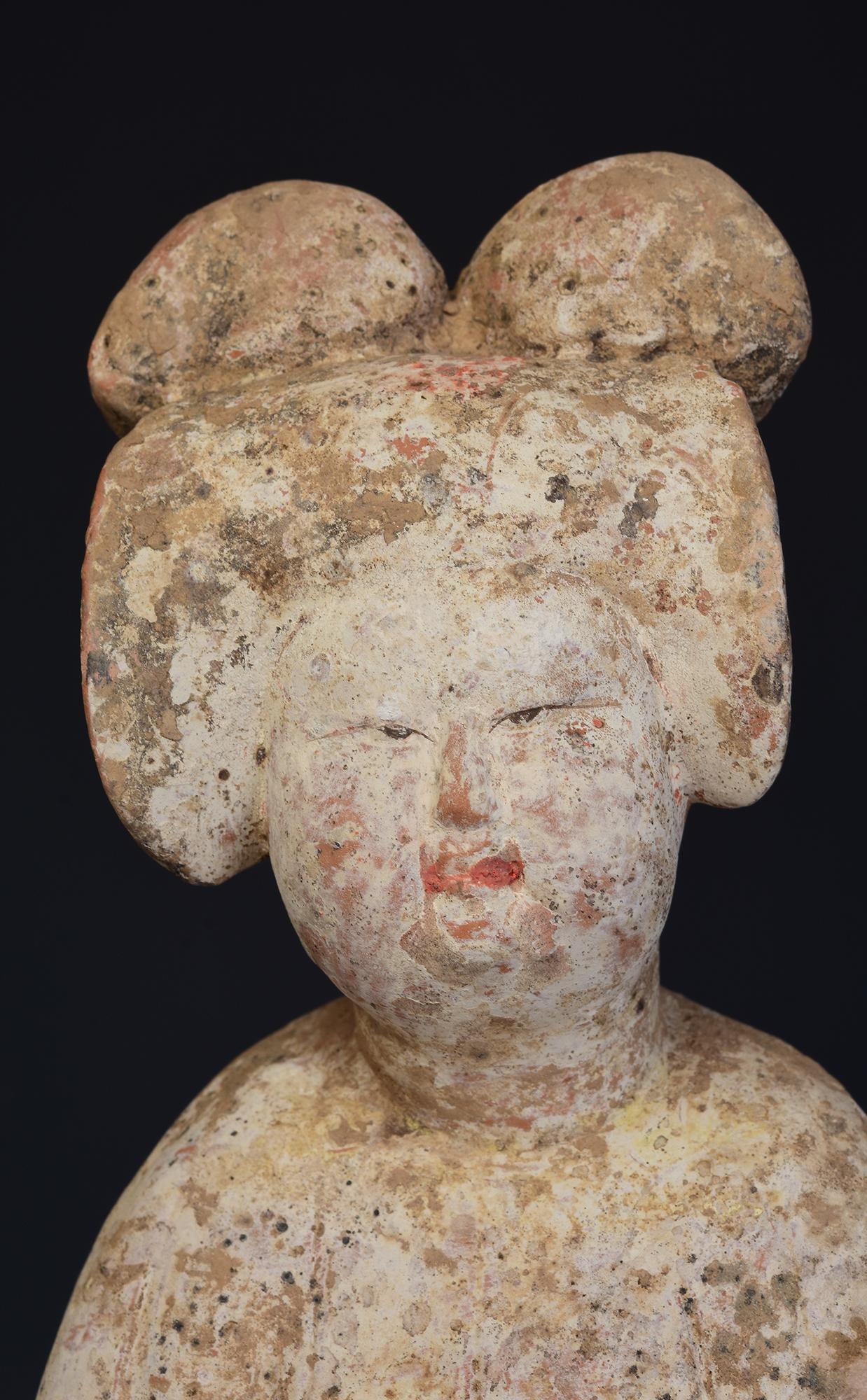 Hand-Carved Tang Dynasty, Antique Chinese Painted Pottery Fat Lady with Oxford TL Test For Sale