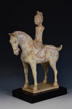 Tang Dynasty, antike chinesische bemalte Keramik Pferd und Hofdame