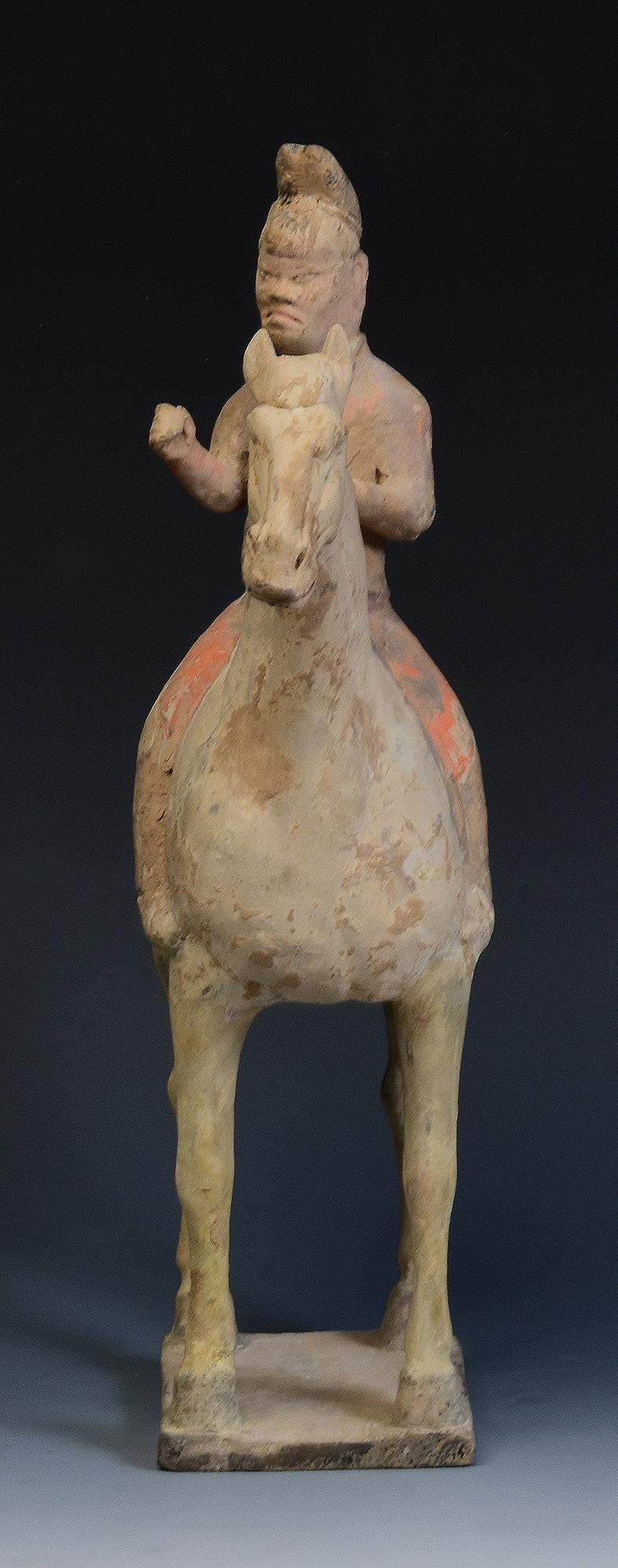 Tang Dynasty, Antique Chinese Painted Pottery Horse and Rider 1