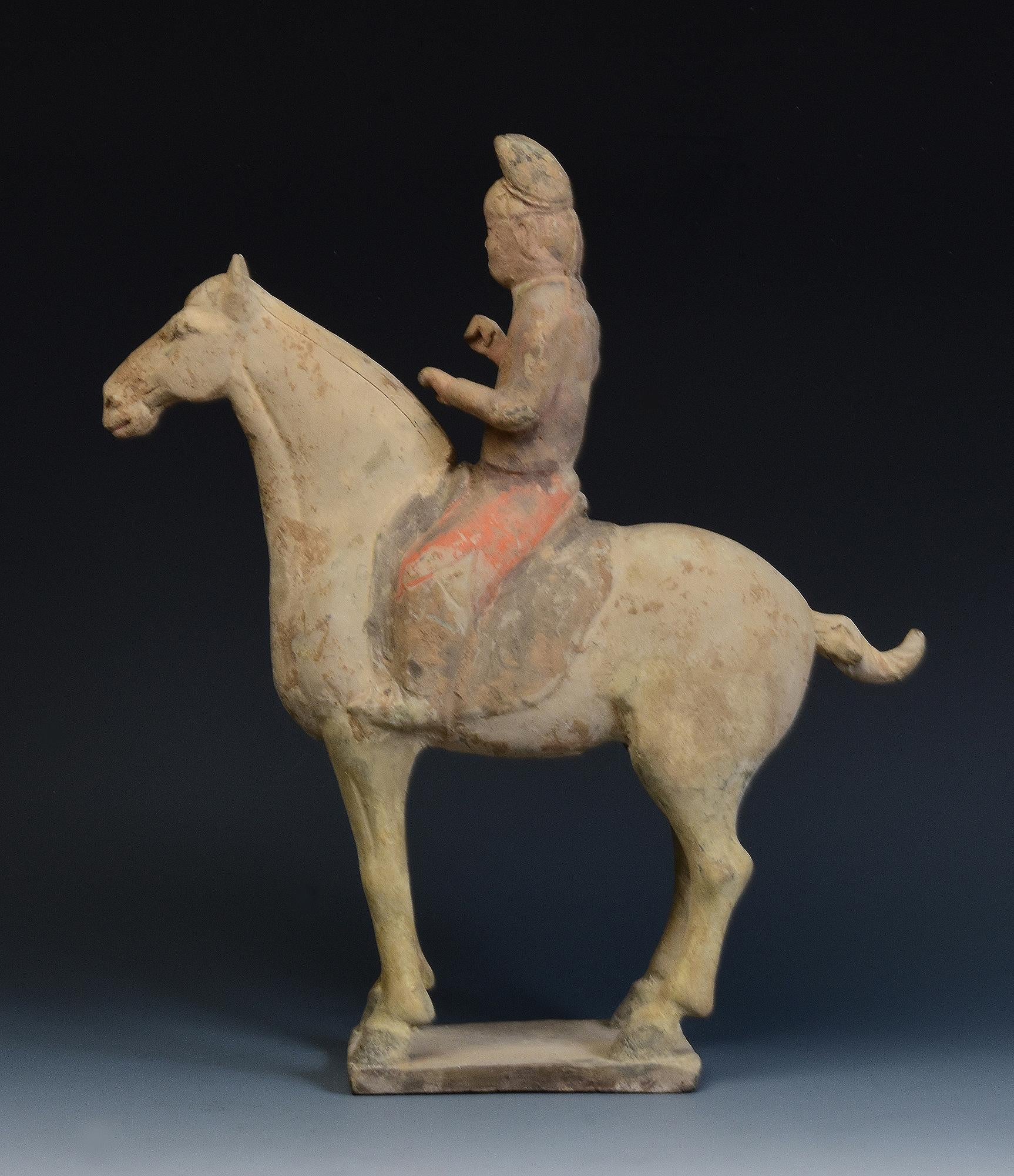Tang Dynasty, Antique Chinese Painted Pottery Horse and Rider 3