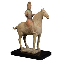 Tang Dynasty, antike chinesische bemalte Keramik Pferd und Reiter