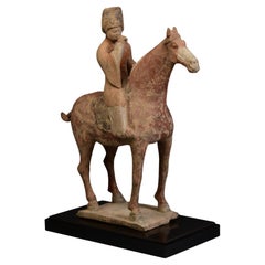 Tang Dynasty, Antique Chinese Painted Pottery Horse and Rider