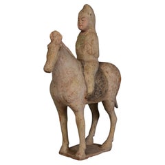 Tang Dynasty, antica ceramica cinese dipinta con cavallo e cavaliere