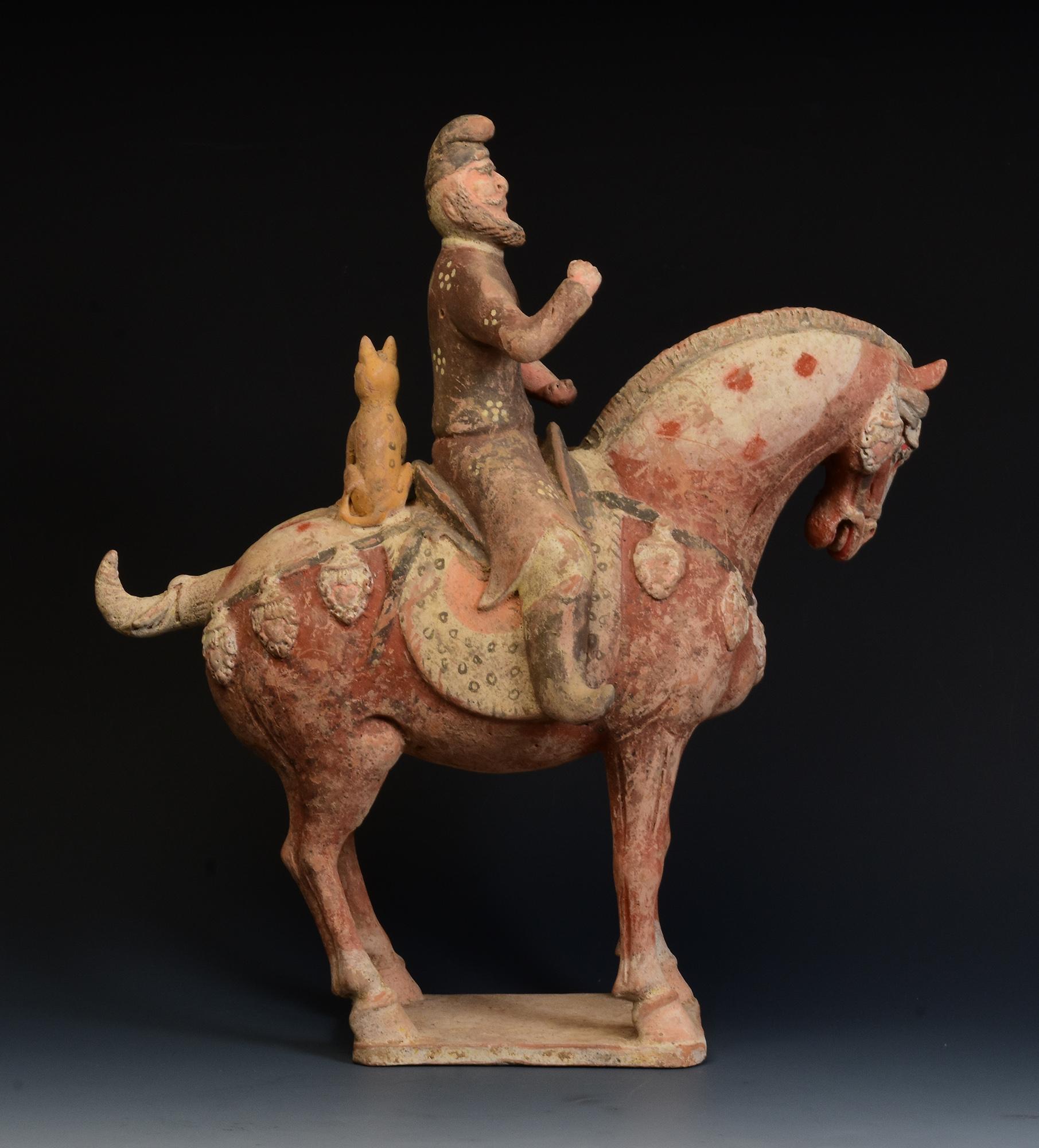 Dynasty Tang, Antiquités chinoises en poterie peinte Cheval et cavalier avec Oxford TLTest en vente 6