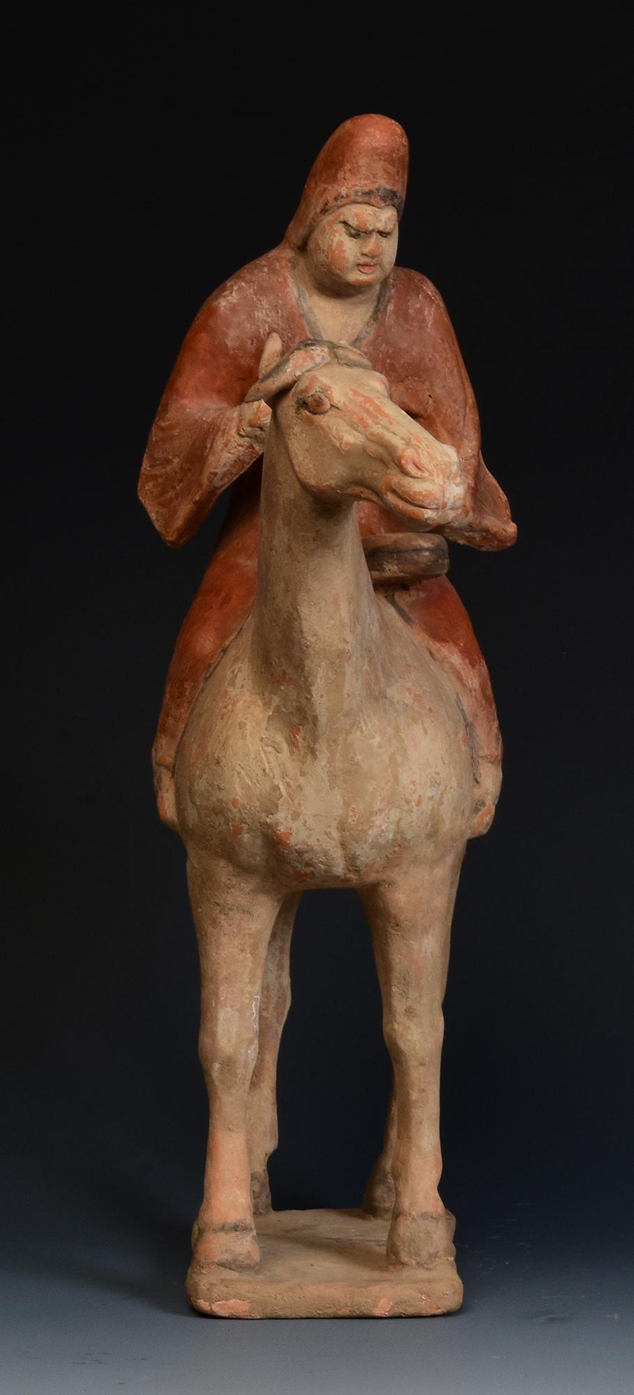 Tang Dynasty, antica ceramica cinese dipinta Cavallo e cavaliere con Oxford TLTest in vendita 6