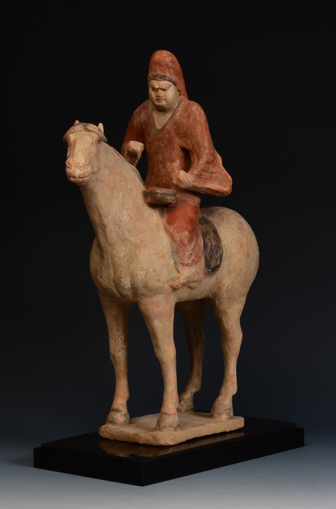 Tang Dynasty, antica ceramica cinese dipinta Cavallo e cavaliere con Oxford TLTest in vendita 8