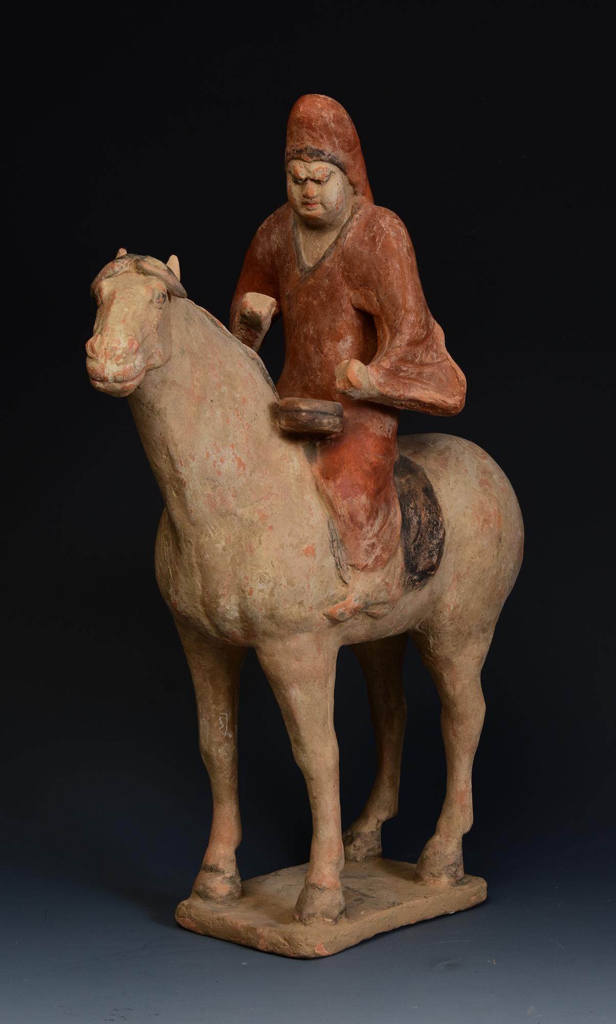Cinese Tang Dynasty, antica ceramica cinese dipinta Cavallo e cavaliere con Oxford TLTest in vendita