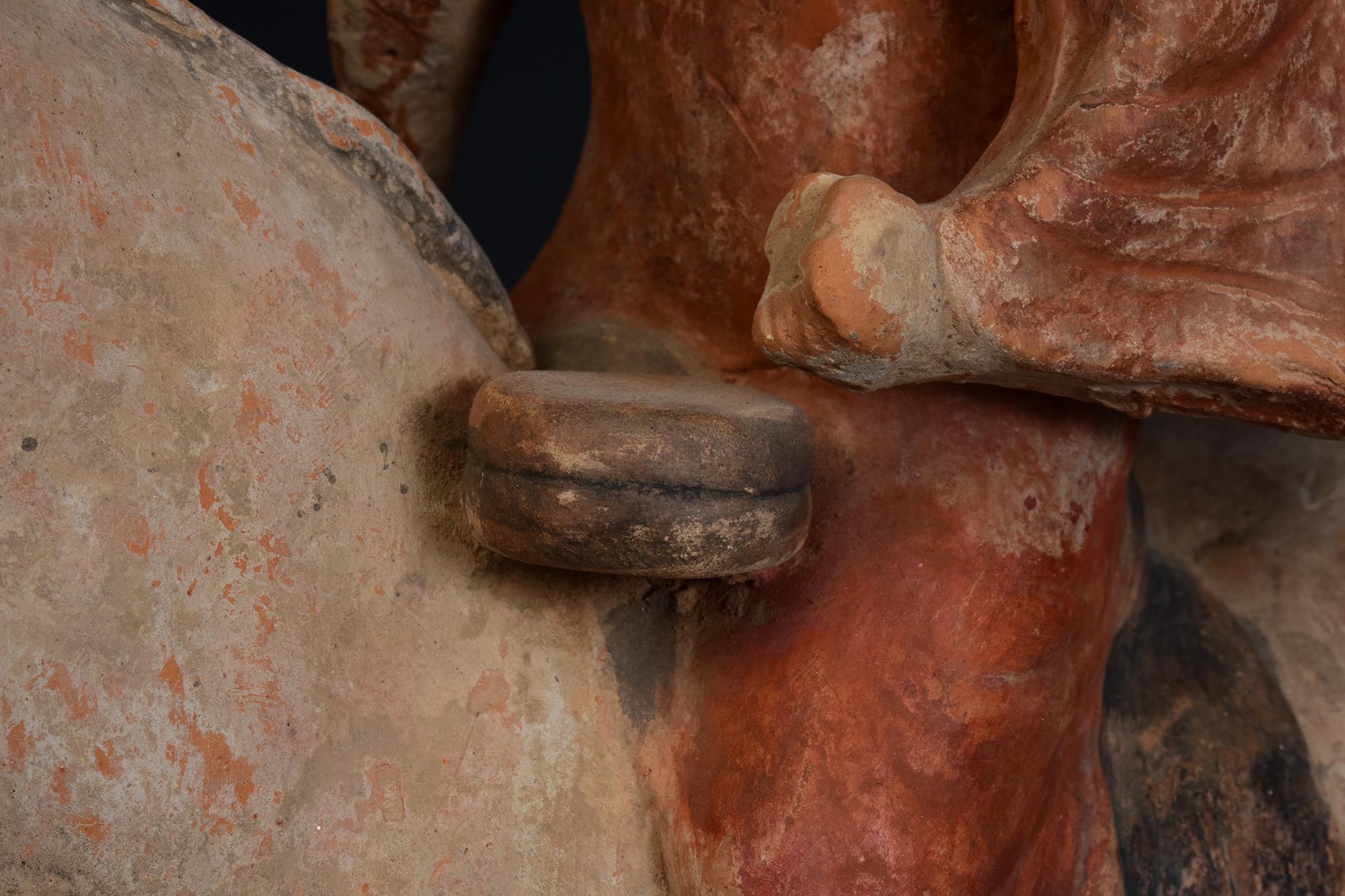 Tang Dynasty, antica ceramica cinese dipinta Cavallo e cavaliere con Oxford TLTest In condizioni buone in vendita a Sampantawong, TH