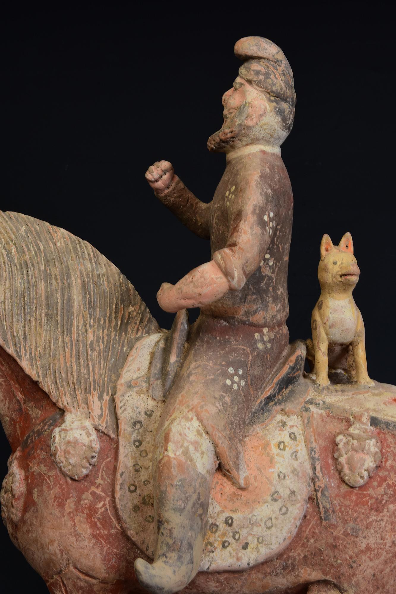 XVIIIe siècle et antérieur Dynasty Tang, Antiquités chinoises en poterie peinte Cheval et cavalier avec Oxford TLTest en vente