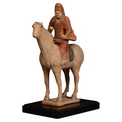 Tang Dynasty, Antiguo Caballo y Jinete de Cerámica China Pintada con Oxford TLTest
